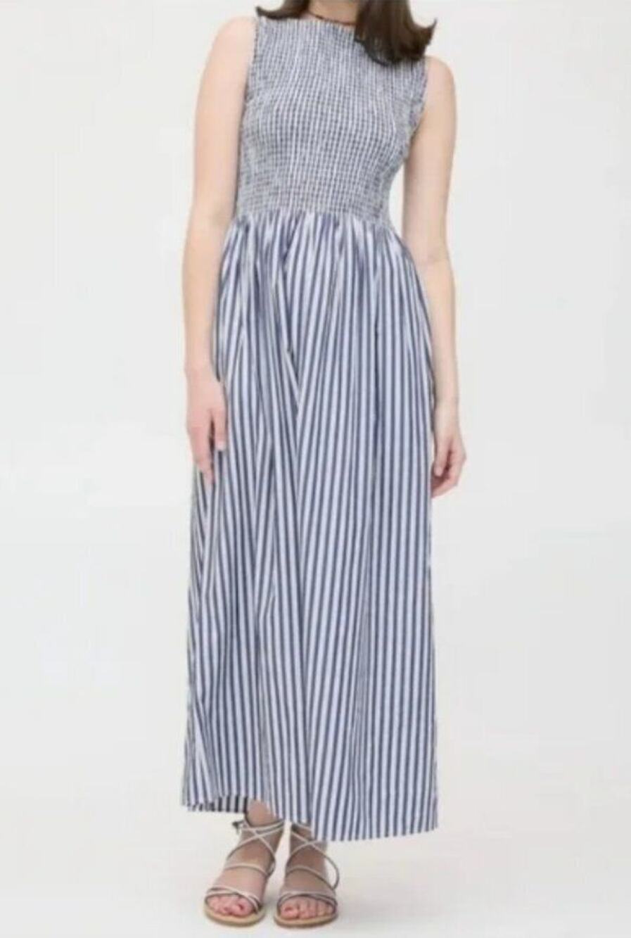 HILL HOUSE Sz XS Navy Stripe Cosima Smocked Maxi Dress